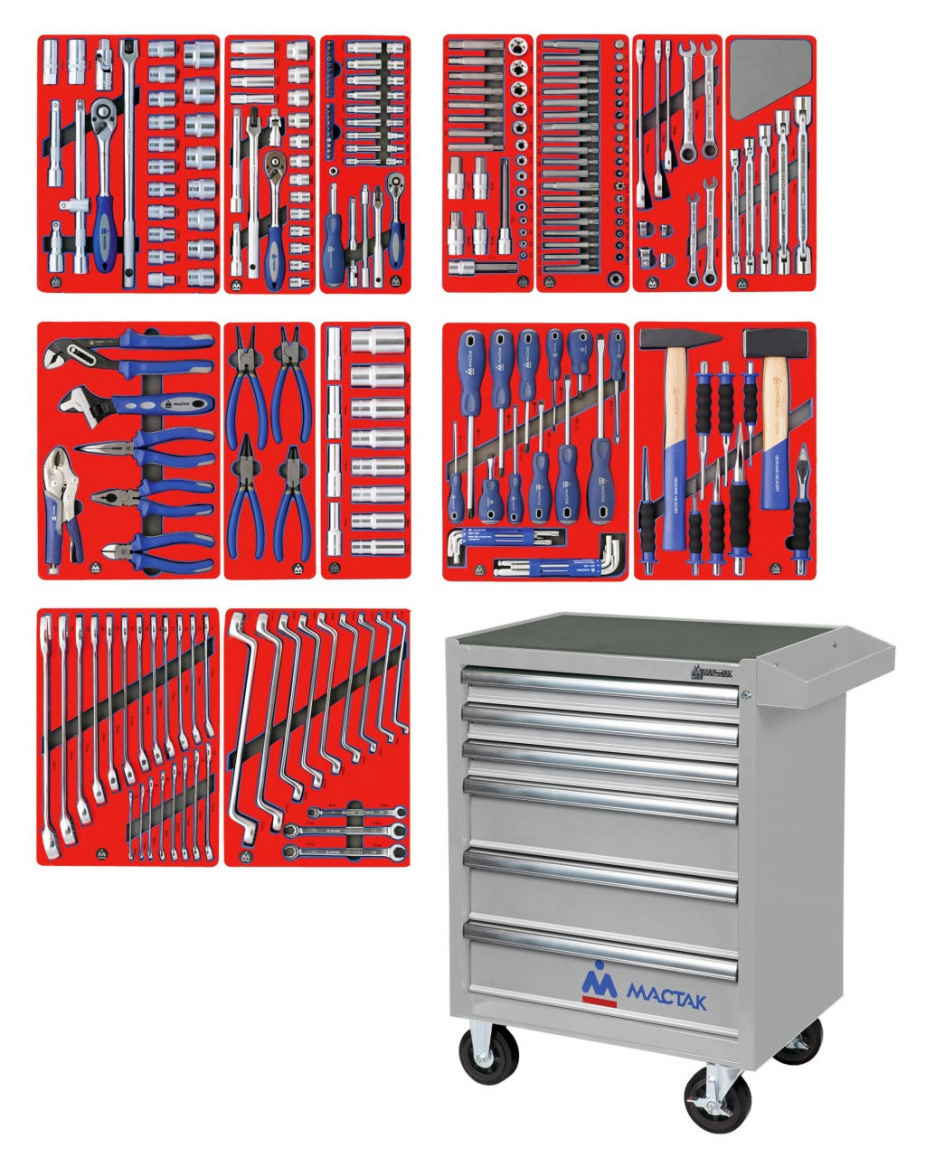 Набор инструментов "ЛИДЕР" в серой тележке, 270 предметов МАСТАК 52-06270G